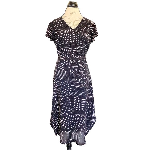 Laura Scott Dress Womens Sz 12 Polka Dots Rockabilly Pink Black Tied Midi Retro - Picture 1 of 12